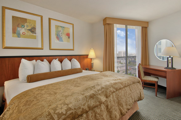 A guest room at the Embassy Suites